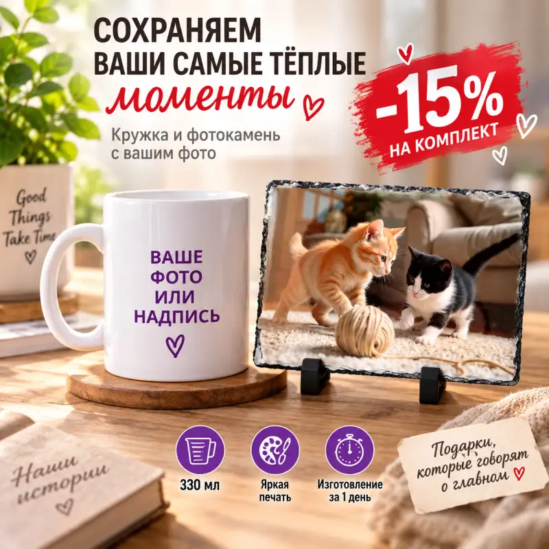 Два подарка — фотокамень + кружка со скидкой 15%