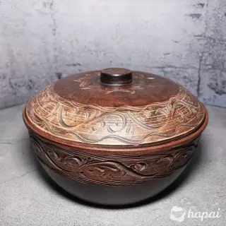 Красивый казан из красной глины резной узор 4 литр